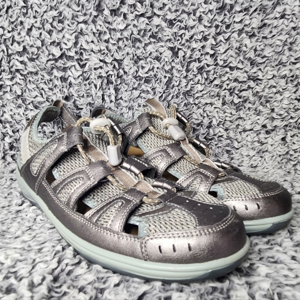 OrthoFeet 997 Verona Pewter Teal Fisherman Sandal Women's Size 9.5B Comfort Shoe